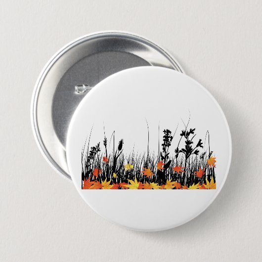 Autumn Maple Leaves en Wild Grass Silhouette Ronde Button 7,6 Cm (Voorkant /achterkant)