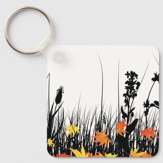 Autumn Maple Leaves en Wild Grass Silhouette Sleutelhanger (Voorkant)