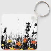 Autumn Maple Leaves en Wild Grass Silhouette Sleutelhanger (Achterkant)
