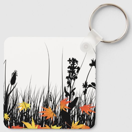 Autumn Maple Leaves en Wild Grass Silhouette Sleutelhanger (Achterkant)