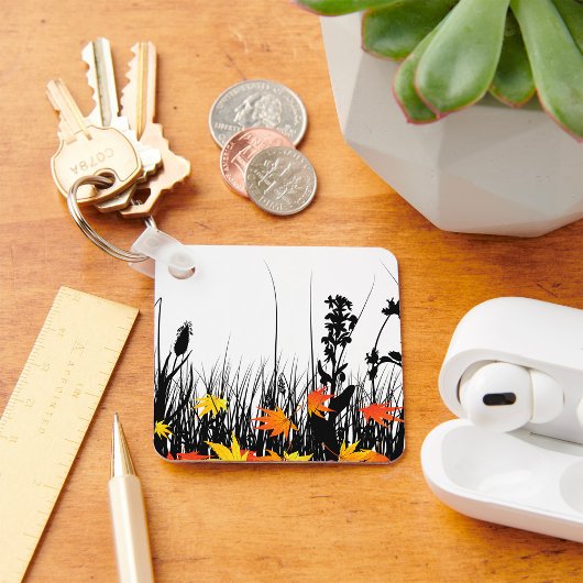 Autumn Maple Leaves en Wild Grass Silhouette Sleutelhanger