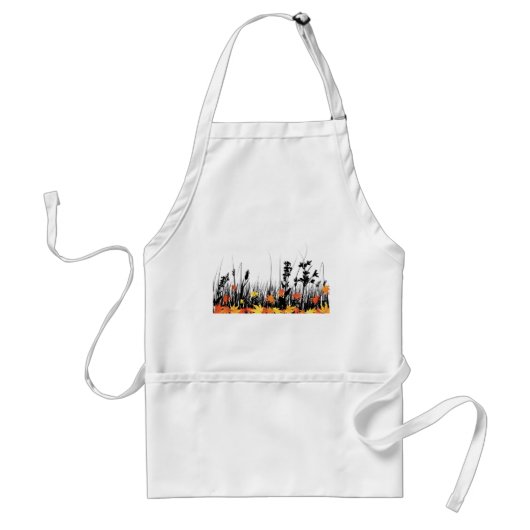 Autumn Maple Leaves en Wild Grass Silhouette Standaard Schort (Voorkant)