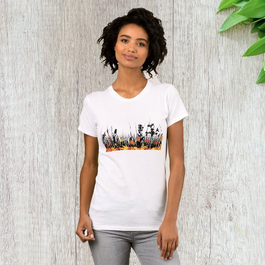 Autumn Maple Leaves en Wild Grass Silhouette T-shirt