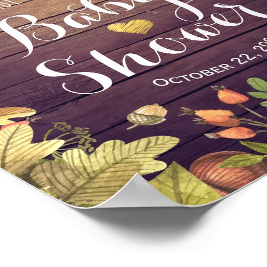 Autumn Maple Leaves & Pumpkin Baby shower Welkom Poster (Hoek)