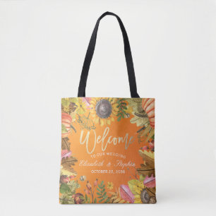 Autumn Maple Leaves Pumpkins Wood Weddenschap Welk Tote Bag