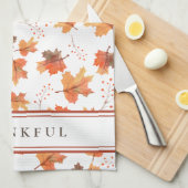 Autumn Maple Leaves & Terracotta Stripe Custom Theedoek (Quarter Fold)