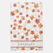 Autumn Maple Leaves & Terracotta Stripe Custom Theedoek (Verticaal)