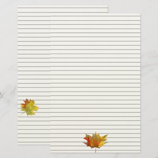 Autumn Maple Leaves Waterverf Lined Briefpapier (Voorkant / Achterkant)