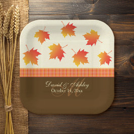 Autumn Maple Leaves Wedding Papieren Bordje