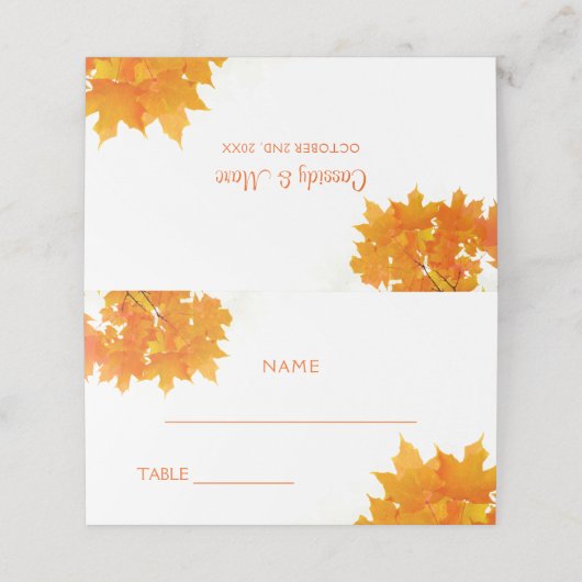 Autumn Maple Leaves Wedding Plaatskaartje (Buitenkant ongevouwen)