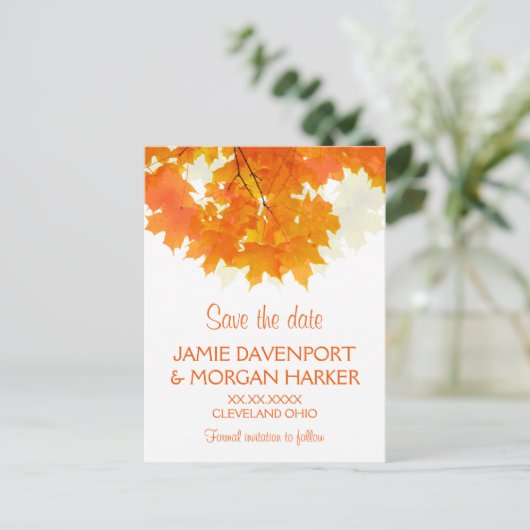 Autumn Maple Leaves Wedding Save the Date Aankondigingskaart (Staand voorkant)