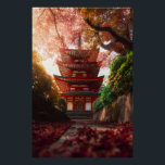 Autumn Maple Pagoda Temple Staircase Glow Perfect Poster<br><div class="desc">A classic red pagoda temple stands at the top of a stone staircase enveloped by a breathtaking canopy of crimson, orange, and golden maple leaves in full autumn glory. Sunlight streams through the branches, casting warm rays across scattered foliage on the steps and illuminating the temple's graceful tiers and green-tiled...</div>