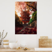Autumn Maple Pagoda Temple Staircase Glow Poster (Keuken)