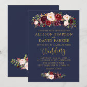 Autumn Marsala Bloemenmarine Elegante bruiloft Kaa Kaart (Voorkant / Achterkant)