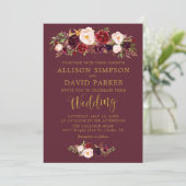 Autumn Marsala Bloemenmarine Elegante bruiloft Kaa Kaart (Staand voorkant)
