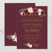 Autumn Marsala Bloemenmarine Elegante bruiloft Kaa Kaart (Voorkant / Achterkant)