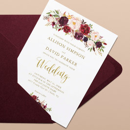 Autumn Marsala Floral Gold Elegant Wedding Kaart