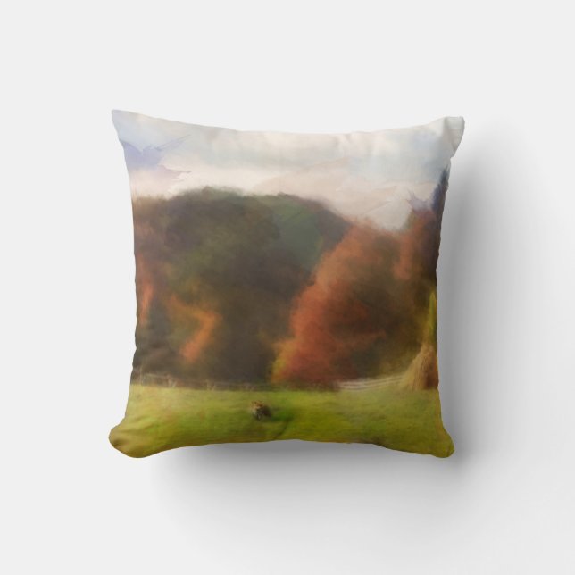 Autumn met Waterverf van Mountain Fox en Haystack Kussen (Voorkant)