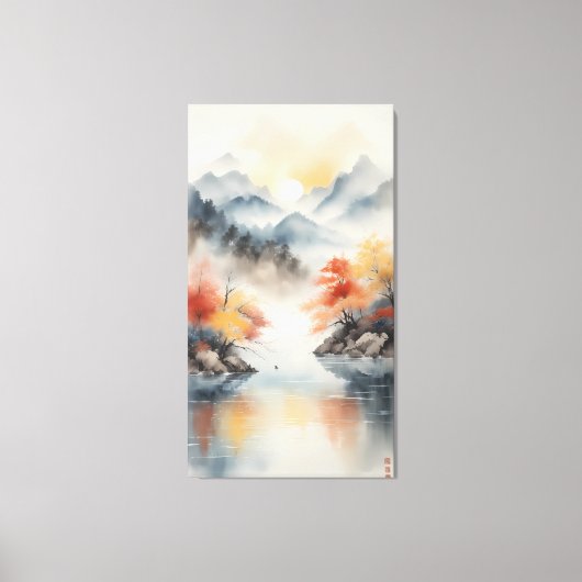 Autumn Mist Over the Mountain Lake Canvas Afdruk (Voorkant)