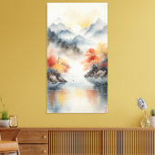 Autumn Mist Over the Mountain Lake Canvas Afdruk (Insitu (Woonkamer))