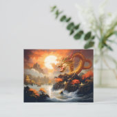 Autumn Moonrise – Chinese Airbrush Dragon in Gold  Briefkaart (Staand voorkant)