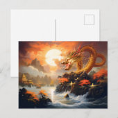 Autumn Moonrise – Chinese Airbrush Dragon in Gold  Briefkaart (Voorkant / Achterkant)