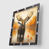 Autumn Moose Forest Lake Vierkante Klok (Hoek)