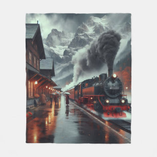 Autumn Mountain Train Journey Fleece Deken