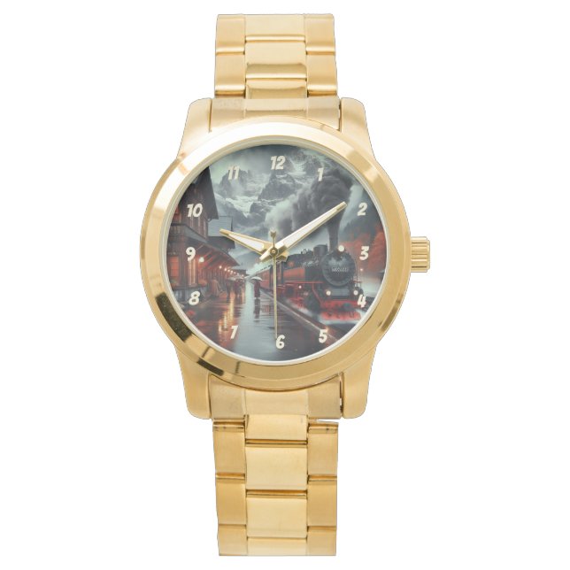 Autumn Mountain Train Journey Horloge (Voorkant)