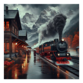 Autumn Mountain Train Journey Perfect Poster