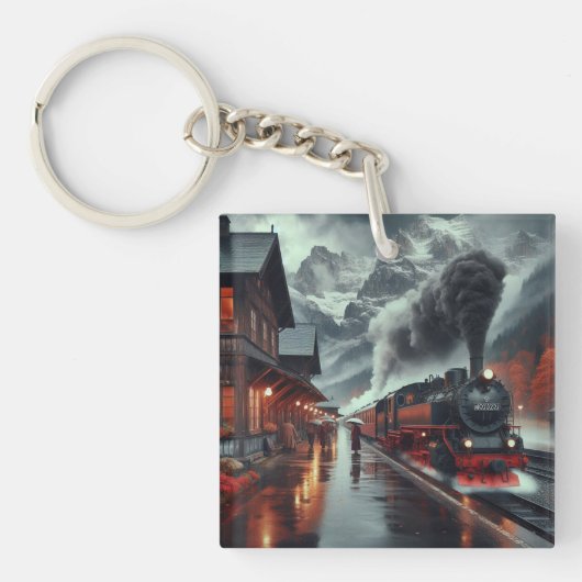 Autumn Mountain Train Journey Sleutelhanger (voorkant)