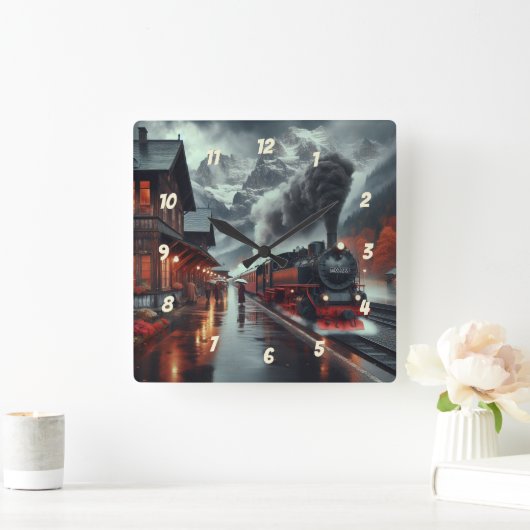 Autumn Mountain Train Journey Vierkante Klok (Huis)