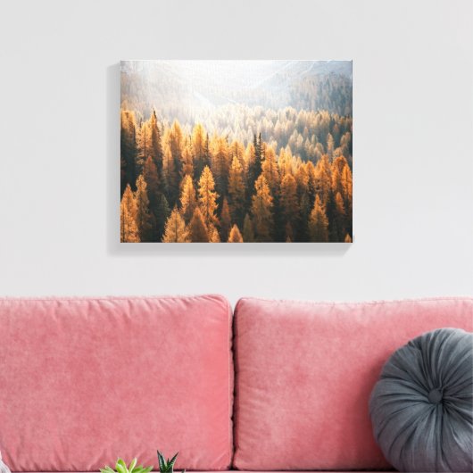 Autumn Mountain Uitzicht met gele larches Canvas Afdruk (Insitu (Woonkamer))