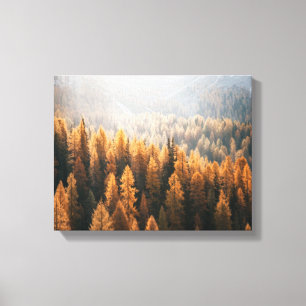 Autumn Mountain Uitzicht met gele larches Canvas Afdruk