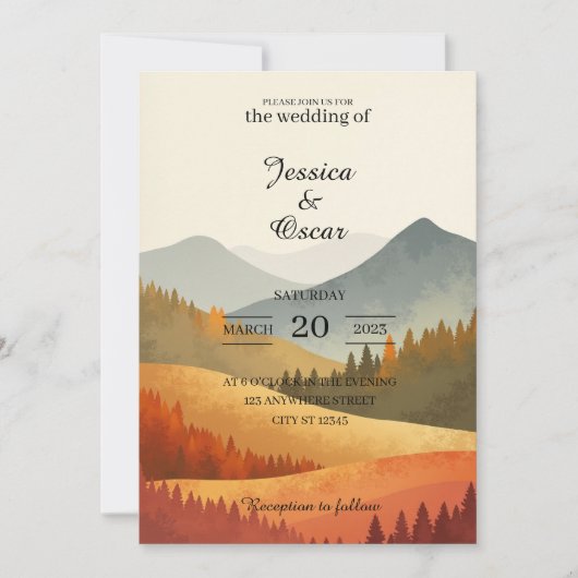 Autumn Mountain Watercolor Wedding Invitation Kaart (Voorkant)