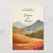 Autumn Mountain Watercolor Wedding Invitation Kaart (Voorkant / Achterkant)