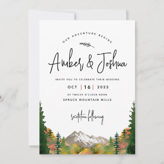 Autumn Mountain Waterverf bruiloft uitnodiging (Voorkant)