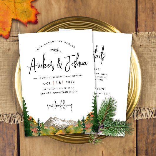 Autumn Mountain Waterverf bruiloft uitnodiging