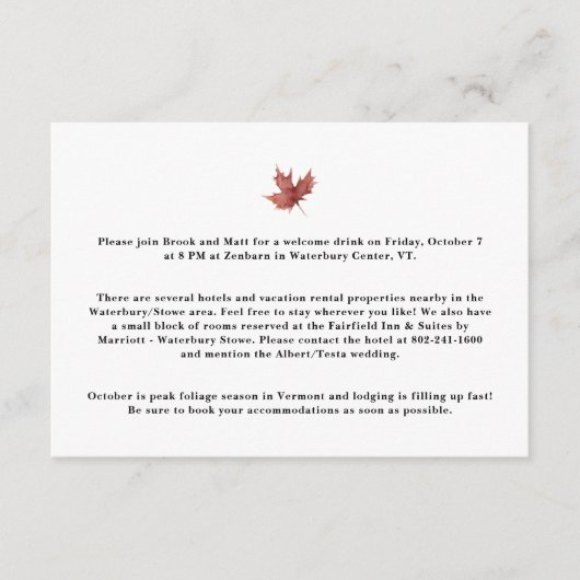 Autumn Mountain Wedding Hotel Accommodation Enclos Informatiekaartje (Voorkant)