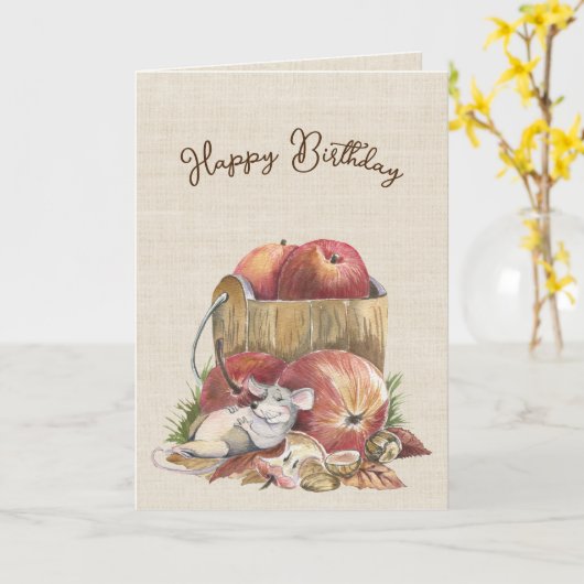 Autumn Mouse Birthday Humor Kaart (Gele Bloem)