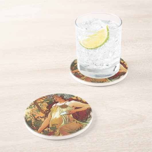 Autumn, Mucha Zandsteen Onderzetter (Zijkant)