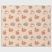 Autumn Mugs & Pumpkin Pie Kawaii Wrap Cadeaupapier (Vlak)