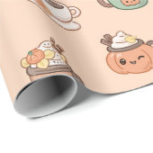 Autumn Mugs & Pumpkin Pie Kawaii Wrap Cadeaupapier (Rol Hoek)