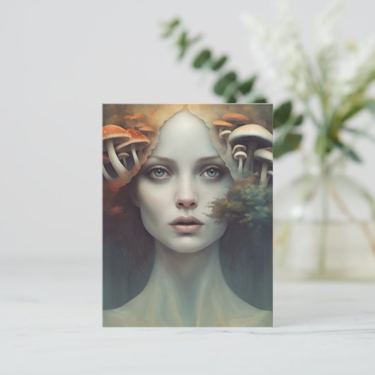 Autumn Mushroom Vrouw Briefkaart (Staand voorkant)
