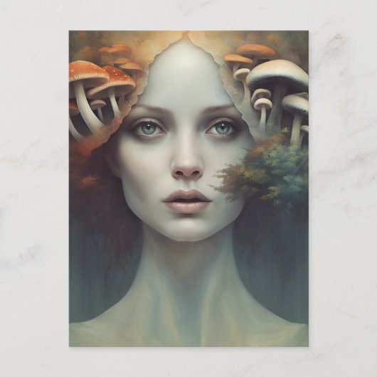 Autumn Mushroom Vrouw Briefkaart (Voorkant)