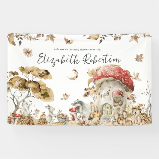 Autumn Mushroom | Woodland Forest Welkom Spandoek (Horizontaal)