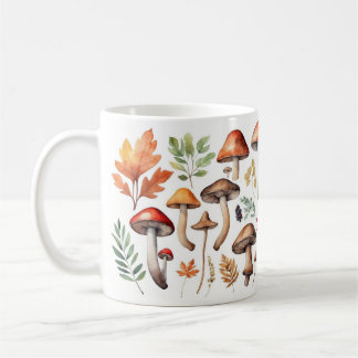 Autumn Mushrooms and Forest Leaves Illustration Koffiemok