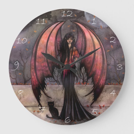 Autumn Mystique Gothic Fairy Vampire Cat Clock Grote Klok (Voorkant)