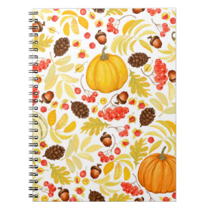 Autumn naadloze achtergrond met pompoenen, zuren, notitieboek
