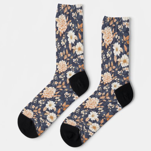 Autumn Navy Cream Floral Sokken (Links)